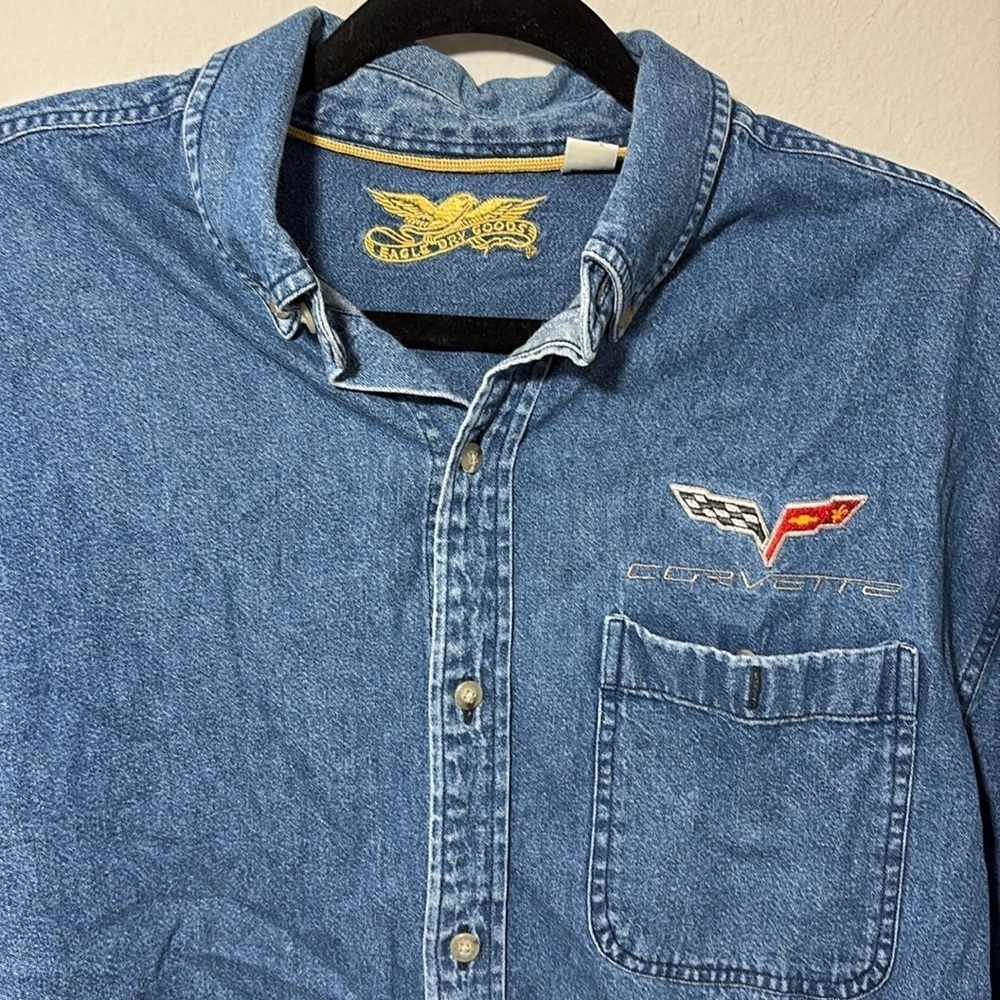 Vintage Corvette Denim Button-Up Shirt Men’s Large Eagle Dry Goods - Picture 2 of 3